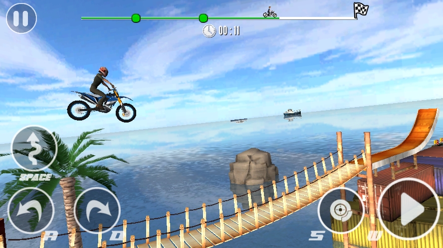 Perform backflips and frontflips to earn bonus points Motorcycle performing aerial stunts and flips